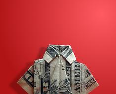 dollar origami on red background