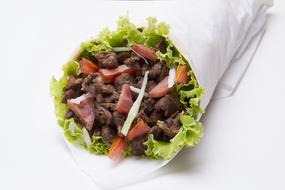 Vegetables and meat in pita bread