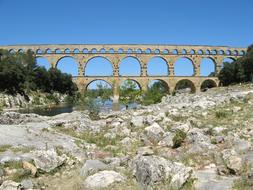 Pont du Gard, ancient Roman aqueduct bridge, france, provence