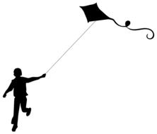 boy flying kite silhouette drawing