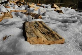 wooden board in the snow