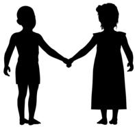 black silhouettes of boy and girl holding hands