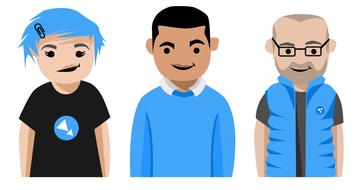 drawing of workers in a blue suit