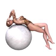 Girl posing on the white ball at white background