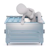 white male on garbage can
