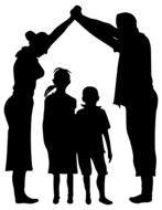 silhouette of parents playing with children