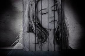 black and white portrait of a girl on the boards