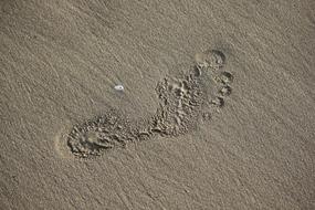 A footprint of a man on the beach