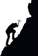 black silhouette of a climber in the mountains on white
