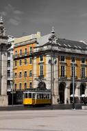 yellow tram in the historic center of Lisbon