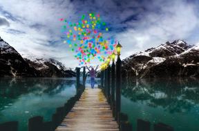 mountains ballons ice snow wintry