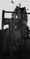 witch in shackles in black and white