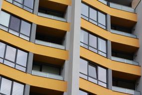 orange balconies of an apartment building