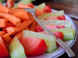 Vegetables sliced on a plate