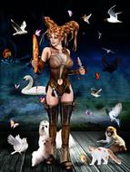 girl hair bread birds drawing