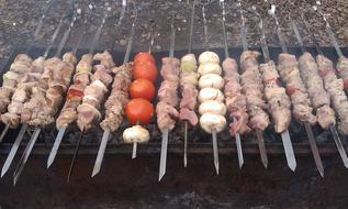Raw meat with grilled vegetables