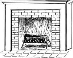 drawing of a stove with a log burning