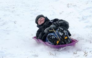 happy baby in the snow