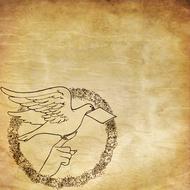 background scrapbooking paper bird and hand drawing