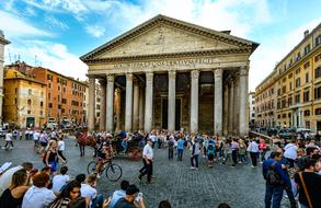 Roman museum with people in the square
