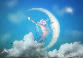 blue mermaid moon clouds drawing