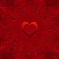 heart shape and swirls at red background