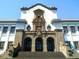 Beautiful and colorful university in Tenerife, in light, under the blue sky