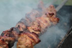 delicious roast meat in the smoke