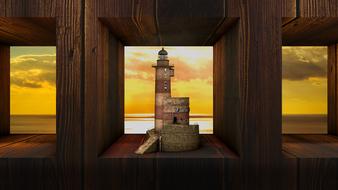 image of the layout of the lighthouse on a wooden window