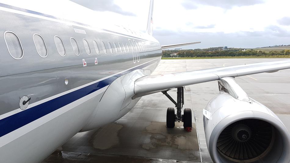 close-up of an airplane wing