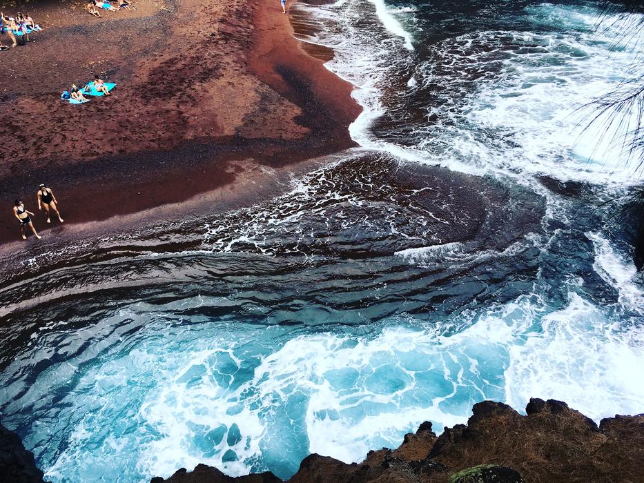 red mountains with the sea