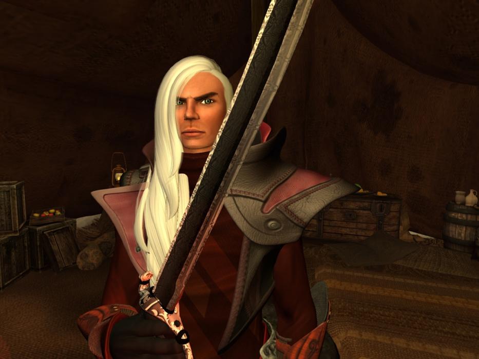 game character with a long sword