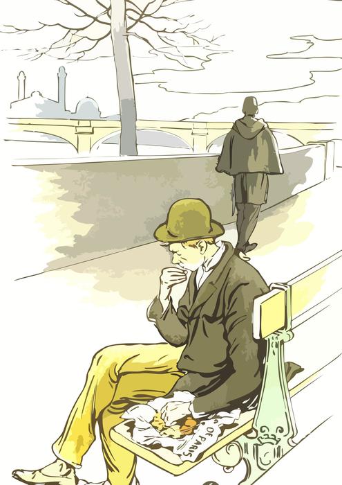 Man at bridge at riverside art
