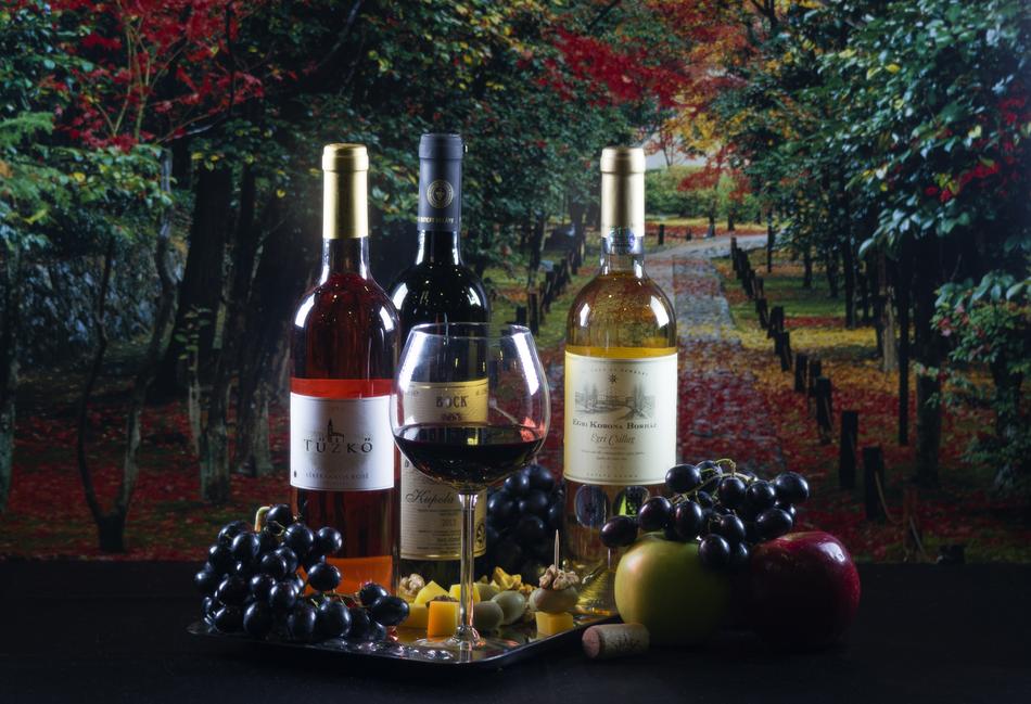 Wine bottles and Grapes