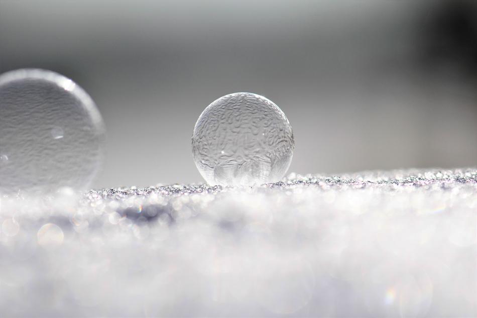 beautiful view of frozen soap bubbles in the snow