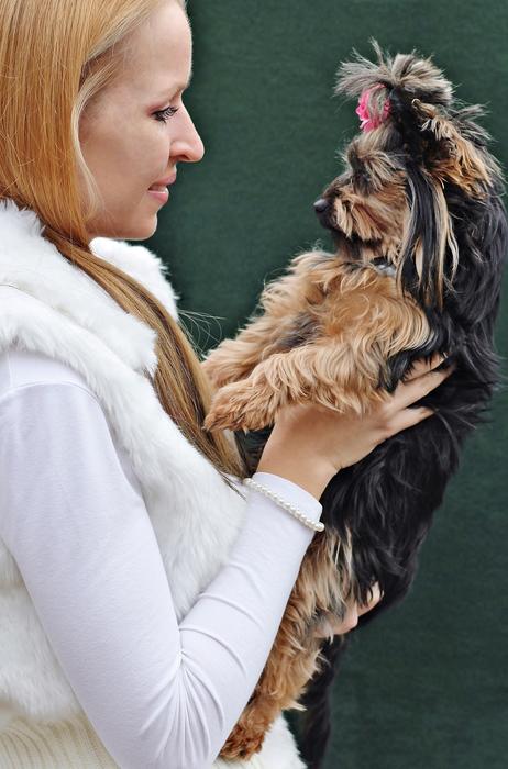 york girl blonde dog