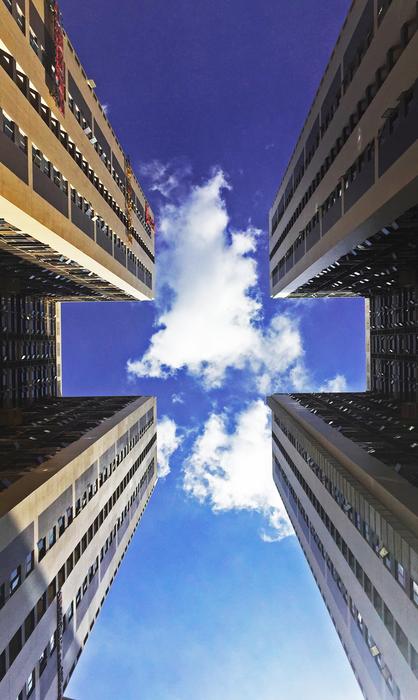virtual rectangle between modern skyscrapers in China