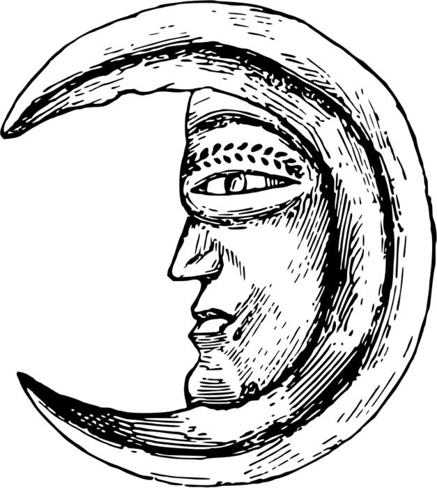 black and white image of the moon with a face