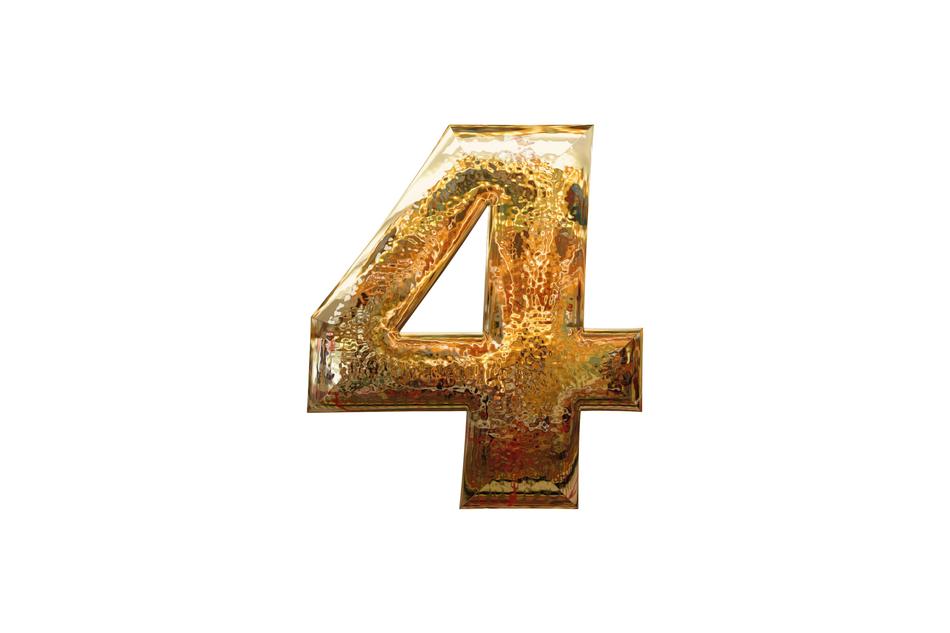number four 4 digit golden glass