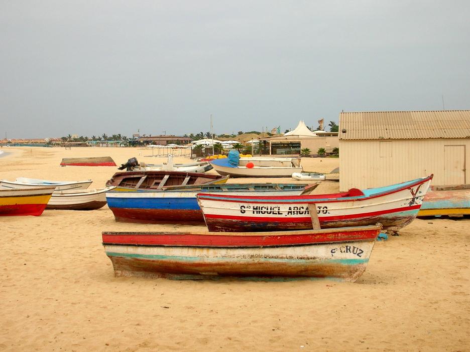 Beach boats in summer