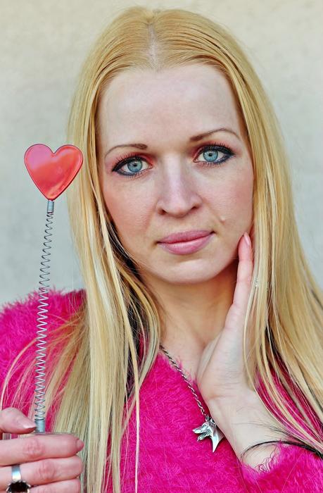 blonde girl with a heart