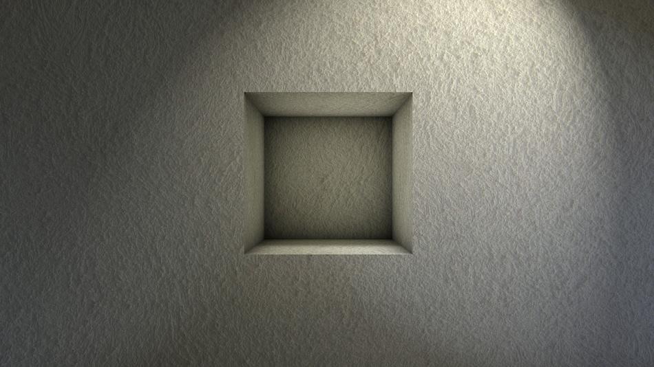 square recess in a white wall