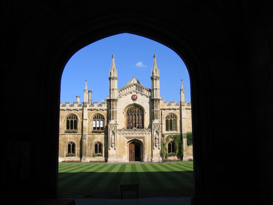 view through the arch of an English school in the UK