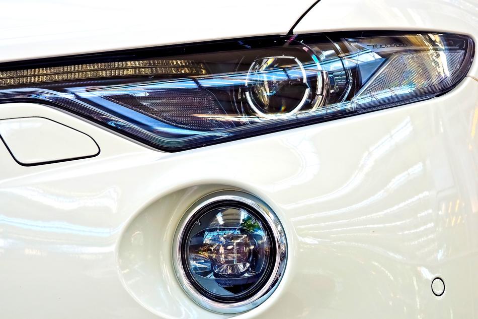headlight on a white car