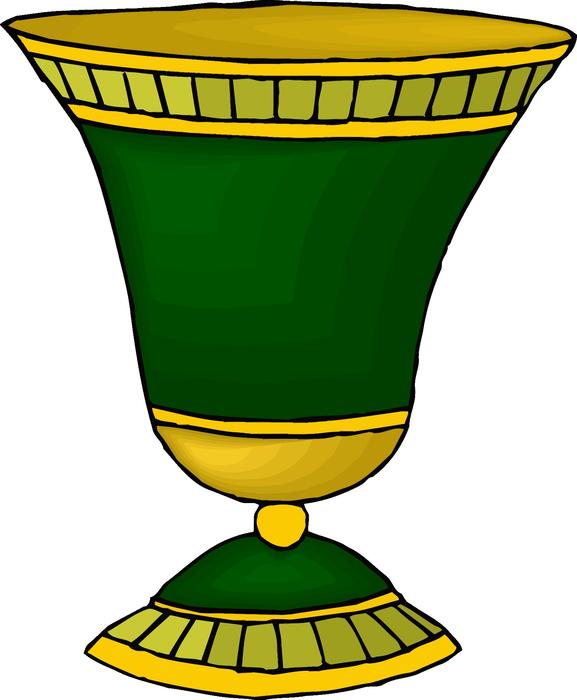 green vase with gold ornaments