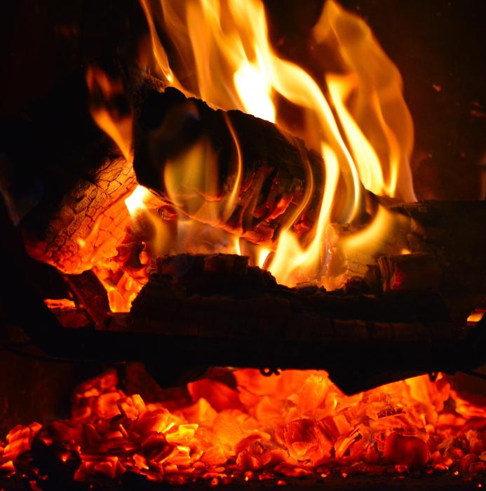burning orange fire in the logs