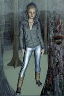 girl, forest, nature as a 3d drawing