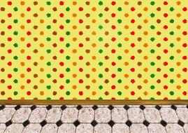 image of tiles on the floor and polka dot wallpaper on the wall