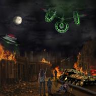 invasion spaceship fire