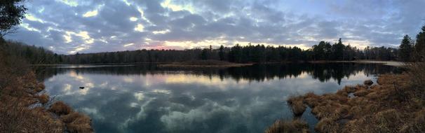 Panorama with the lake and the fall